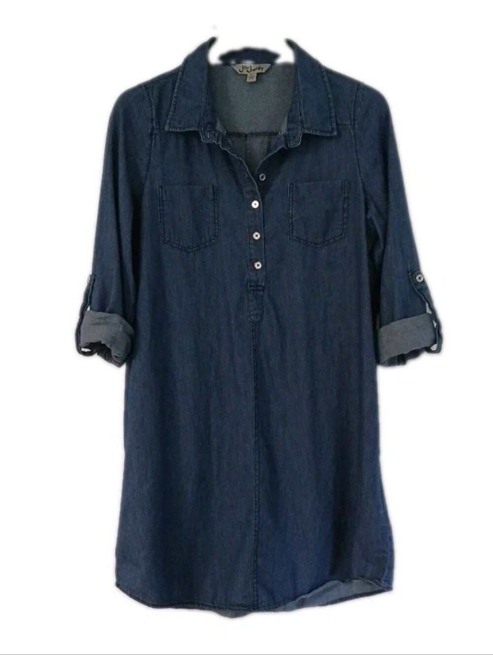 J For Justify Size L Mini Dress/Tunic Denim Blue Medium Wash 100% Cotton